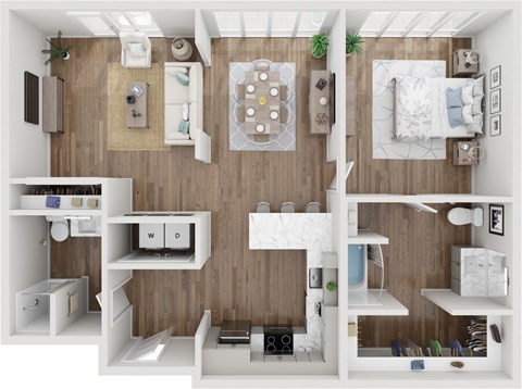 Floor plan for 1 bed, 2 baths, 1066 sqft